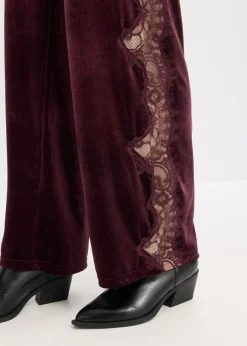 Mujer bonprix bonprix Pantalón Marlene de terciopelo suave con inserción de encaje
