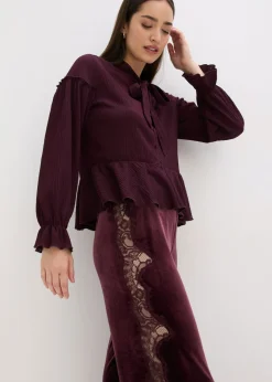 Mujer bonprix bonprix Pantalón Marlene de terciopelo suave con inserción de encaje