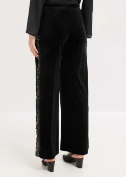 Mujer bonprix bonprix Pantalón Marlene de terciopelo suave con inserción de encaje