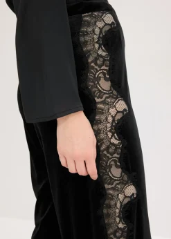Mujer bonprix bonprix Pantalón Marlene de terciopelo suave con inserción de encaje
