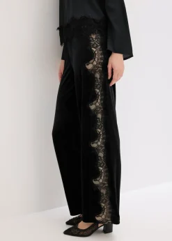 Mujer bonprix bonprix Pantalón Marlene de terciopelo suave con inserción de encaje