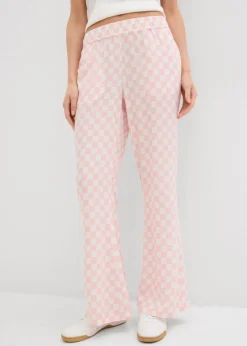 bonprix bonprix Pantalones>Pantalón Marlene de viscosa fluida con estampado de cuadros cuarzo rosa-blanco lana a cuadros