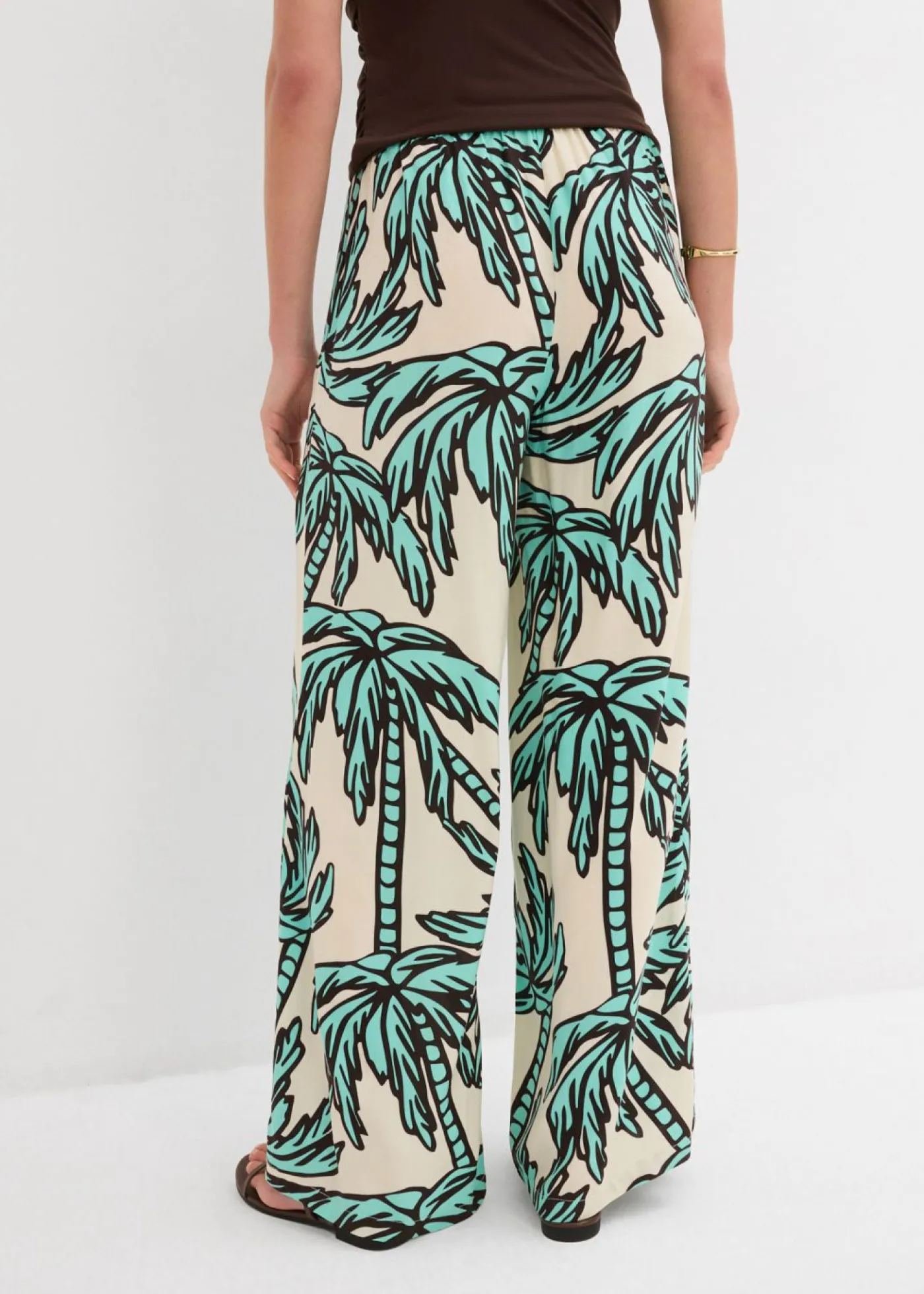 bonprix bonprix Pantalones>Pantalón Marlene de viscosa fluida azul mentol-crudo-marrón oscuro