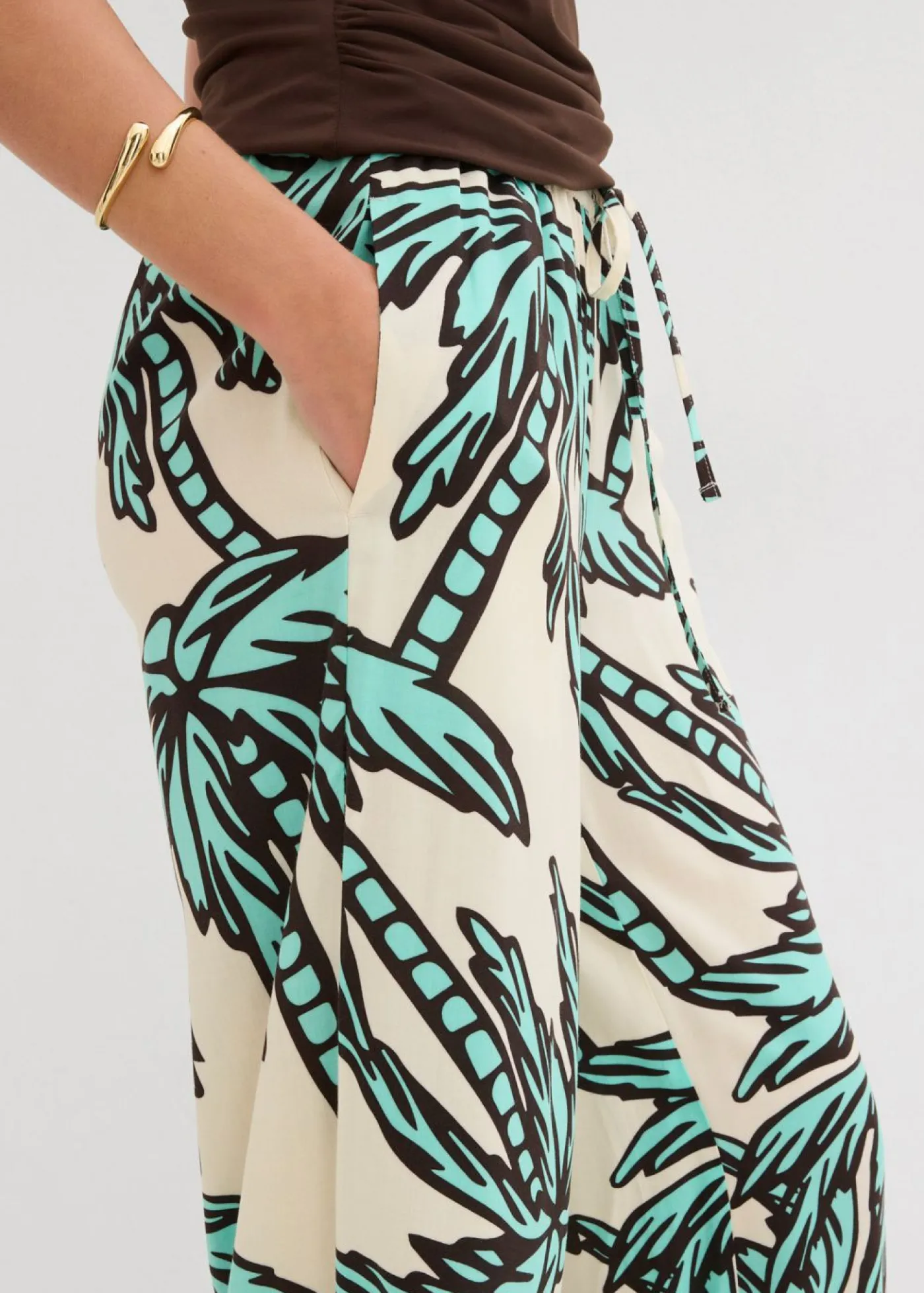 bonprix bonprix Pantalones>Pantalón Marlene de viscosa fluida azul mentol-crudo-marrón oscuro