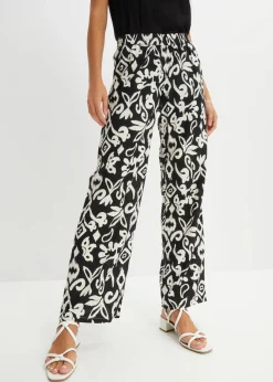 bonprix bonprix Pantalones|Tallas Pequeñas>Pantalón Marlene estampado de viscosa fluida Negro-crema