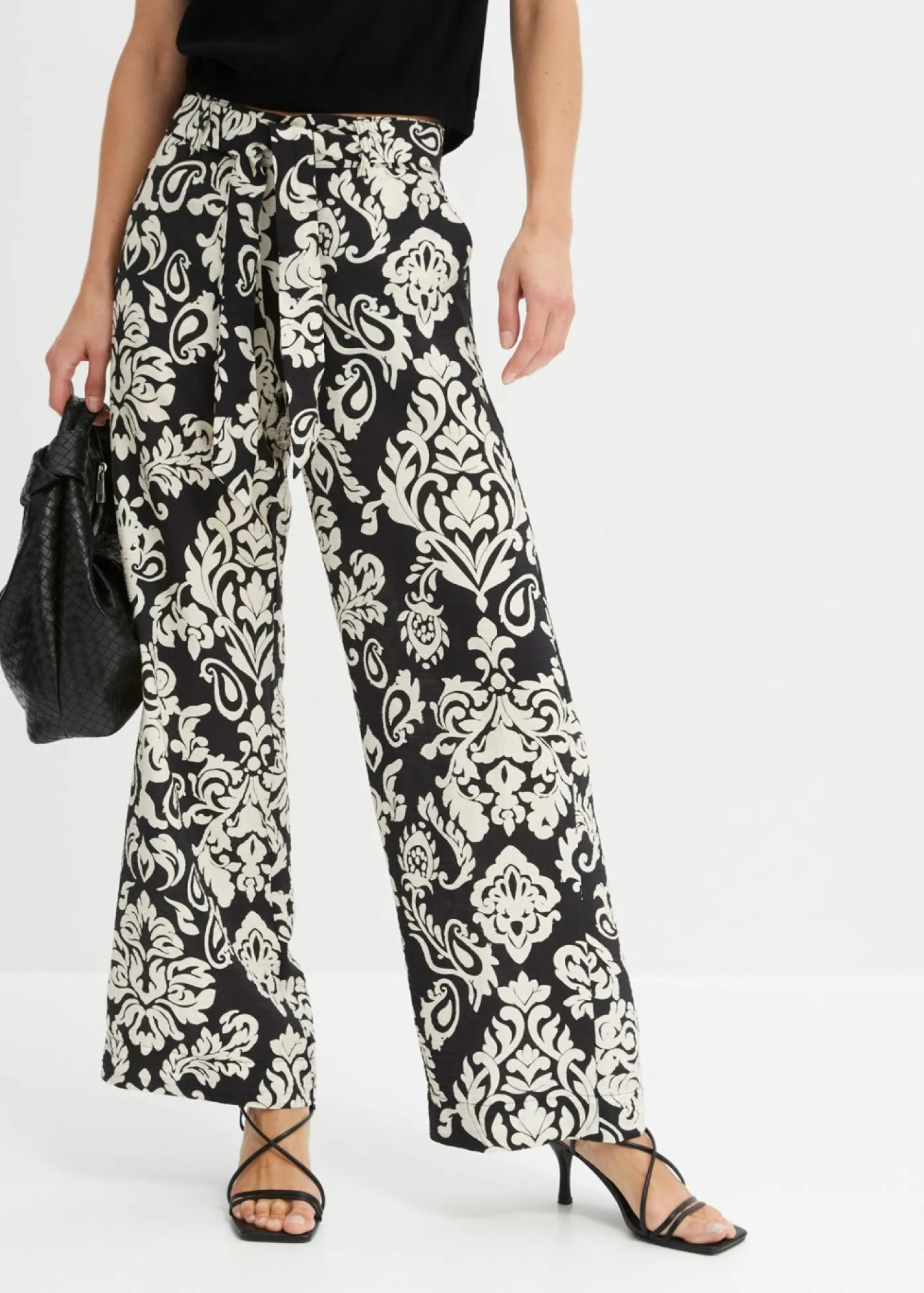 bonprix bonprix Pantalones>Pantalón palazzo Negro-gris guijarro