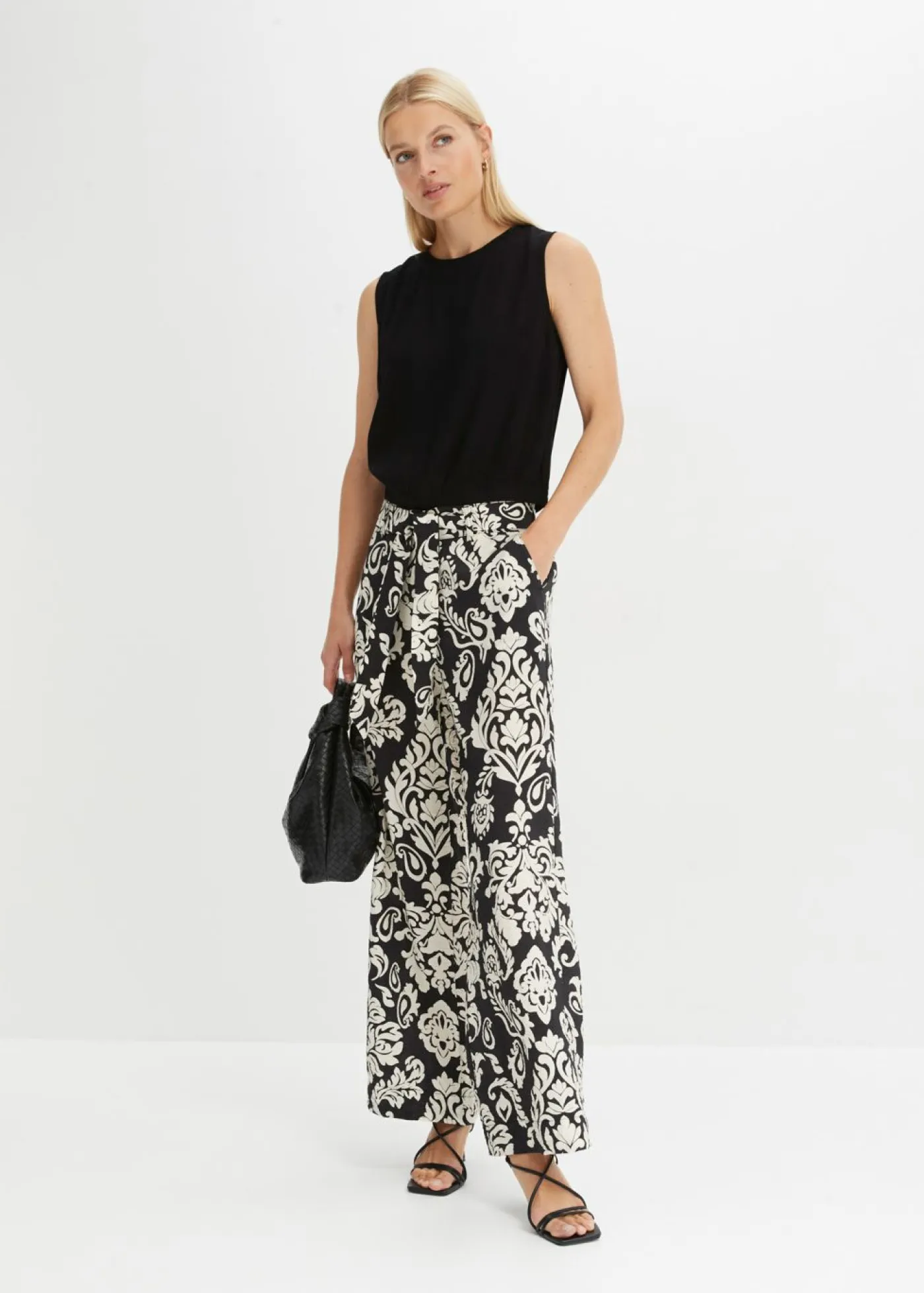 bonprix bonprix Pantalones>Pantalón palazzo Negro-gris guijarro