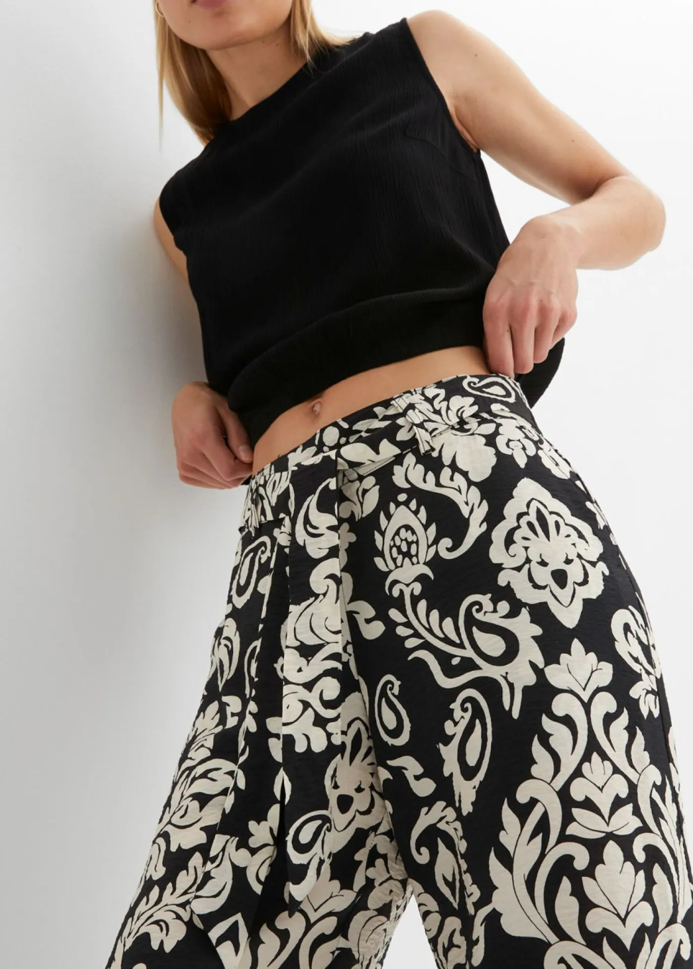 bonprix bonprix Pantalones>Pantalón palazzo Negro-gris guijarro