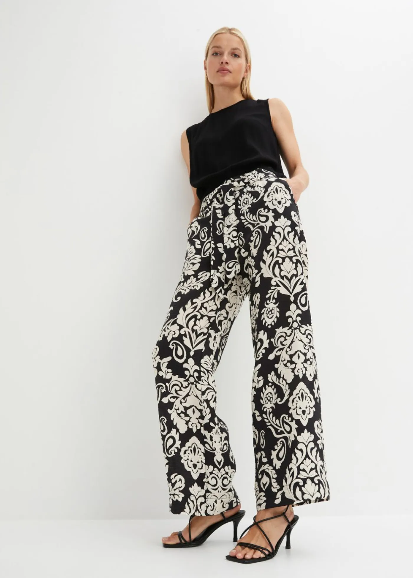 bonprix bonprix Pantalones>Pantalón palazzo Negro-gris guijarro