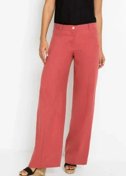 bonprix bonprix Pantalones|Tallas Pequeñas>Pantalón palazzo de mezcla de lino rojo mate