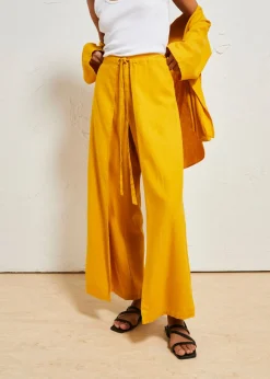 bonprix bonprix Pantalones>Pantalón palazzo de mezcla de lino Oro ocre