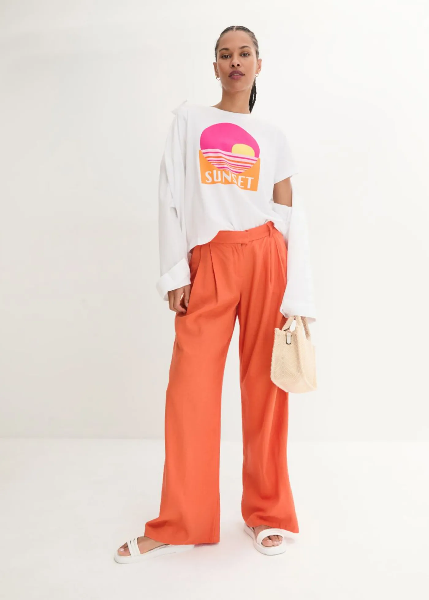 Mujer bonprix bonprix Pantalón palazzo de mezcla ligera de viscosa y lino