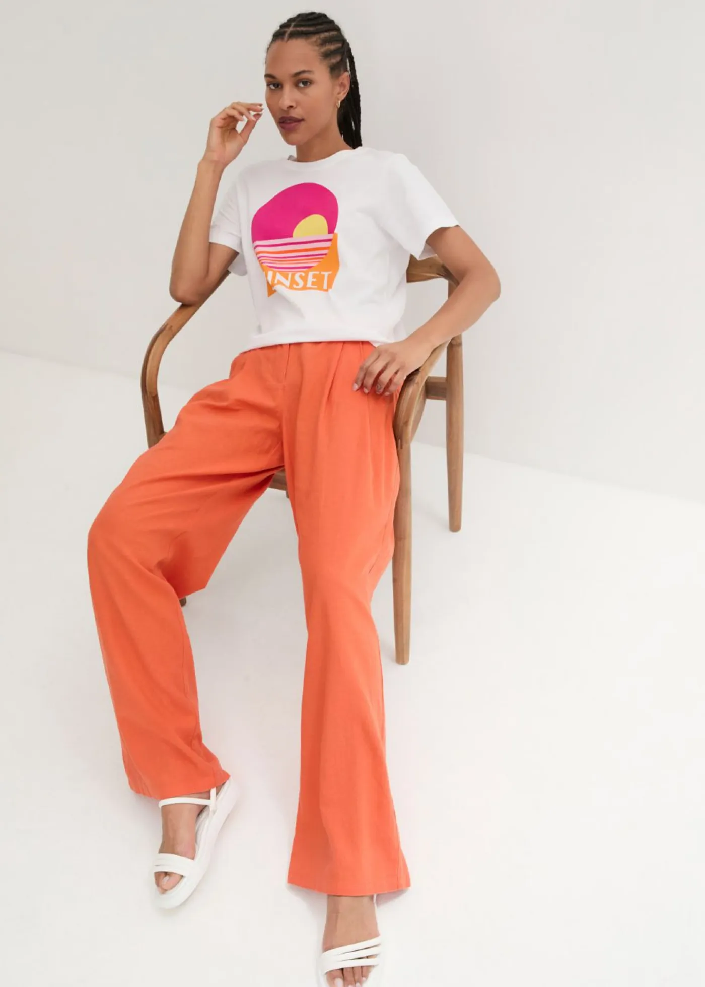 Mujer bonprix bonprix Pantalón palazzo de mezcla ligera de viscosa y lino