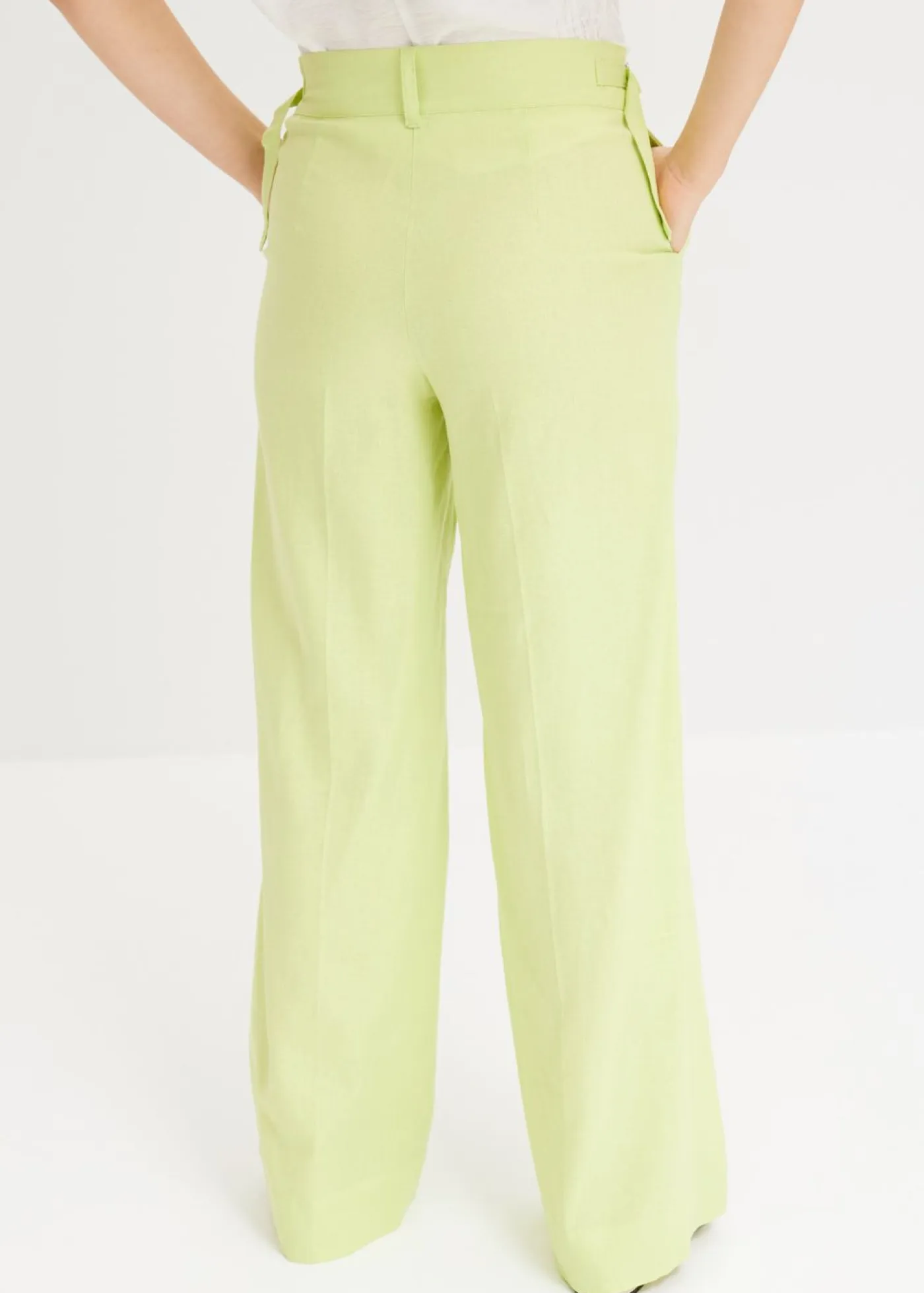 bonprix bonprix Pantalones|Novedades>Pantalón palazzo de mezcla de lino ligero Verde menta