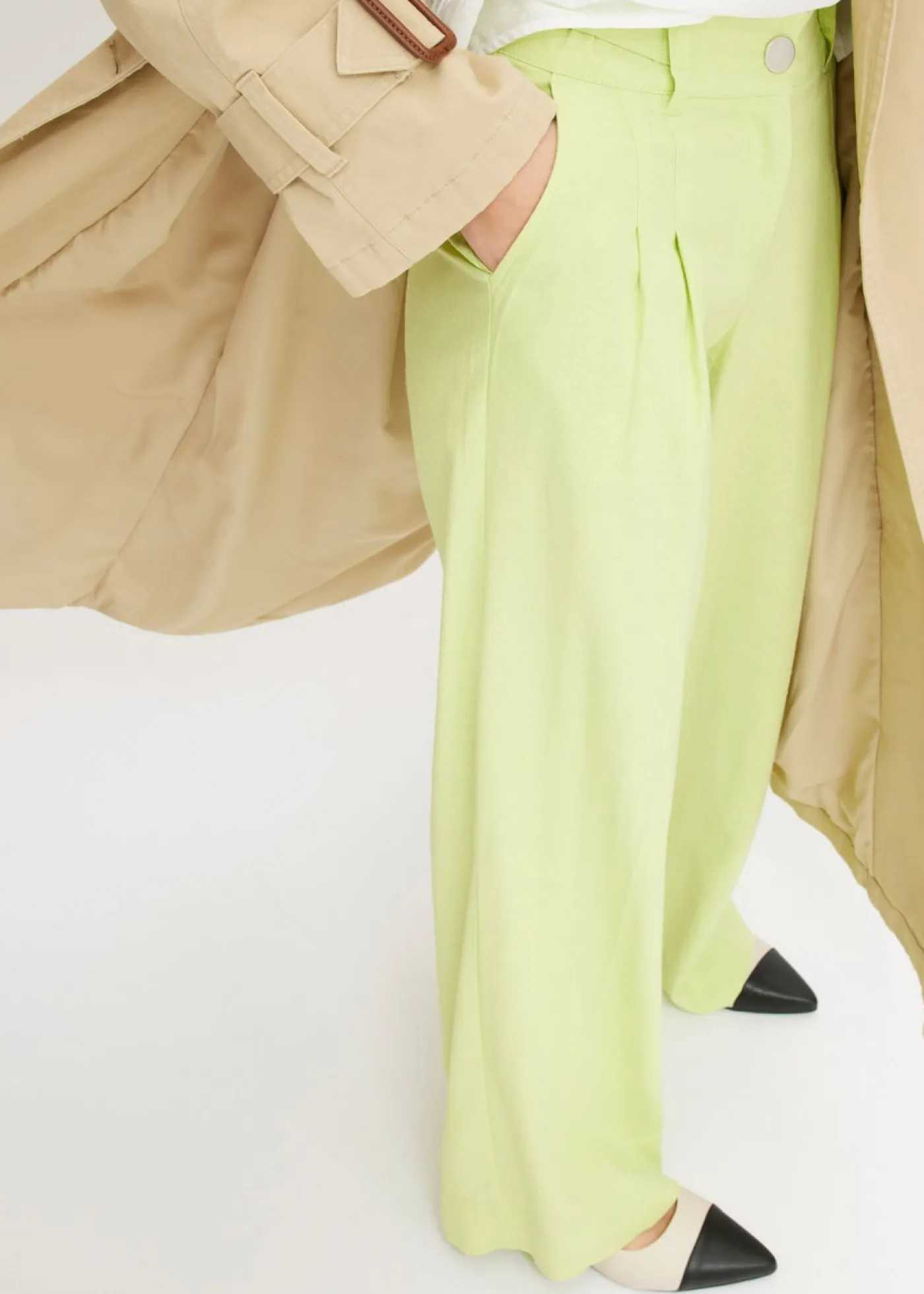 bonprix bonprix Pantalones|Novedades>Pantalón palazzo de mezcla de lino ligero Verde menta