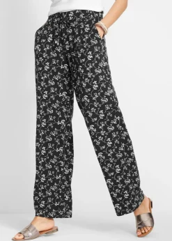 bonprix bonprix Pantalones>Pantalón palazzo de mezcla de viscosa Negro de flores