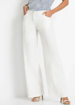 bonprix bonprix Pantalones>Pantalón palazzo de mezcla de lino Blanco