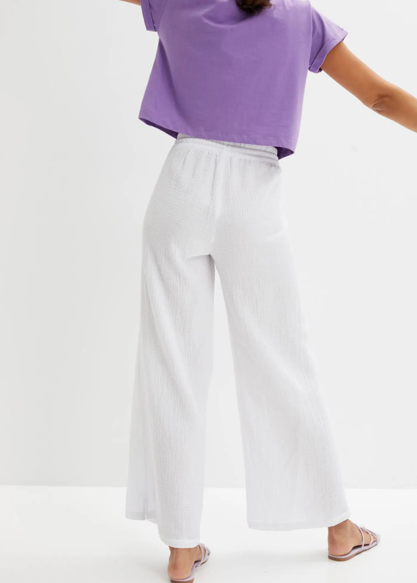 bonprix bonprix Pantalones|Tallas Pequeñas>Pantalón palazzo de muselina Blanco