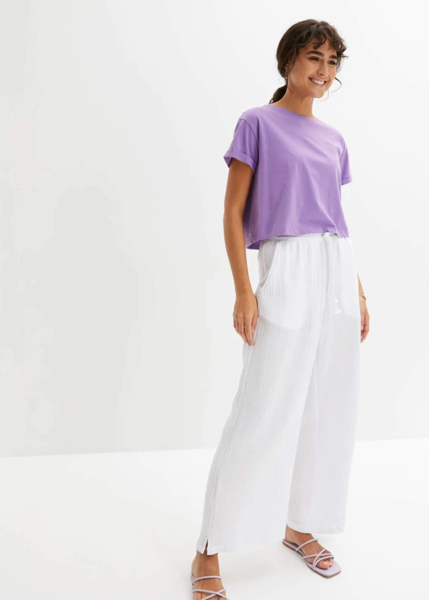 bonprix bonprix Pantalones|Tallas Pequeñas>Pantalón palazzo de muselina Blanco