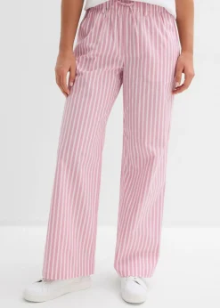 bonprix bonprix Conjuntos De Ropa|Pantalones>Pantalón palazzo de popelín de algodón rosa claro-malva rayas verticales