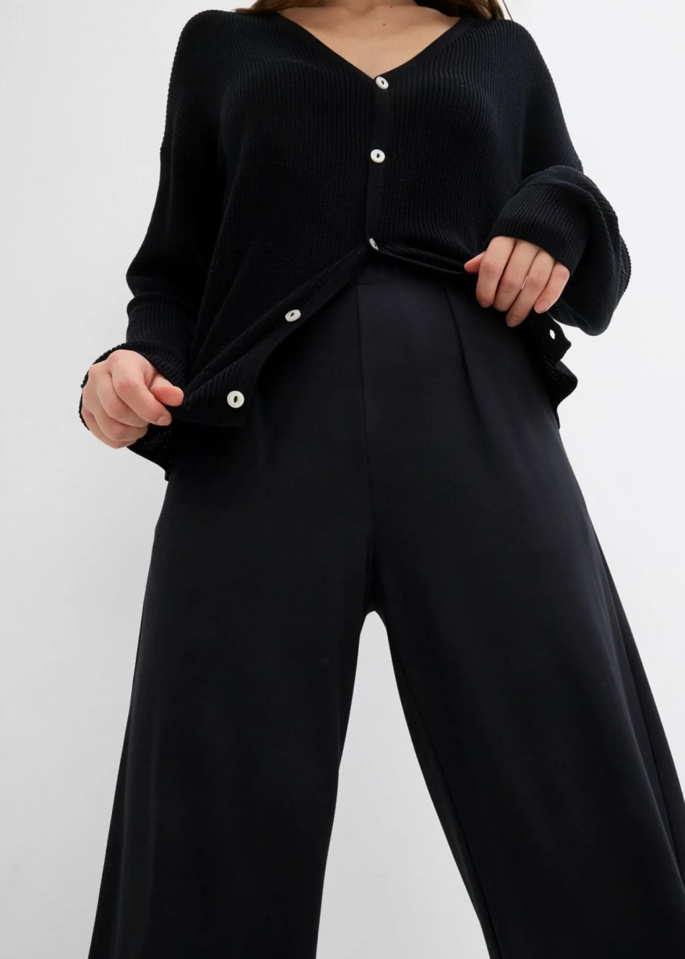 bonprix bonprix Esenciales|Pantalones>Pantalón palazzo de Punto di Roma cómodo Negro