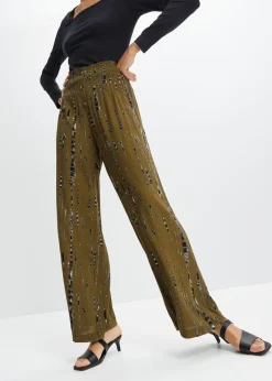 bonprix bonprix Pantalones>Pantalón Palazzo de viscosa fluida Verde caqui/negro estampado