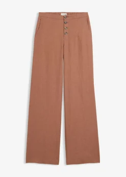 bonprix bonprix Pantalones|Novedades>Pantalón palazzo largo con lino Marrón castaño