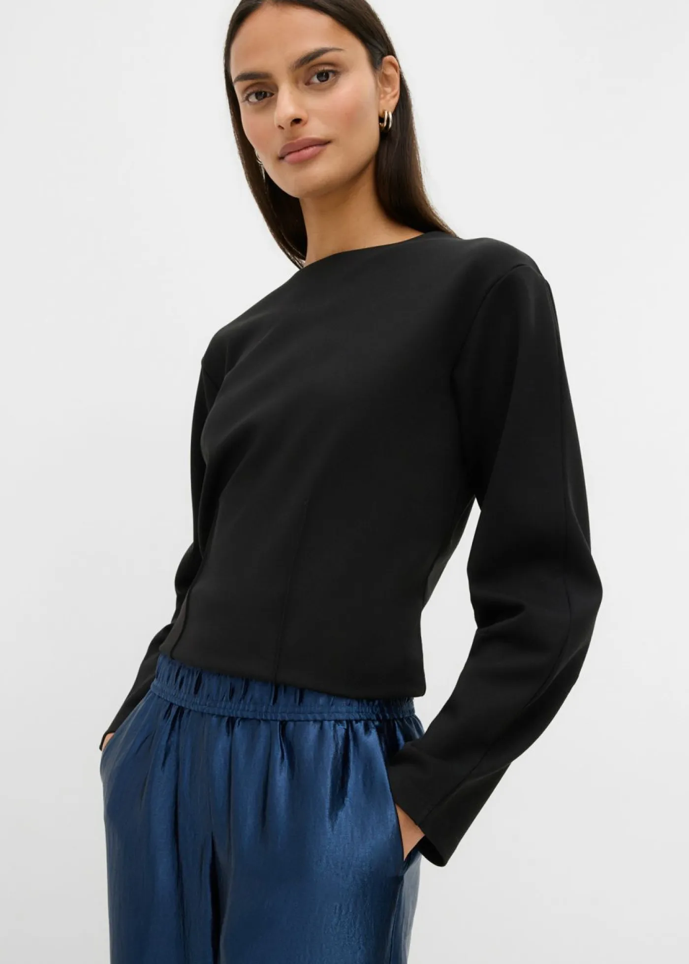 bonprix bonprix Esenciales|Pantalones>Pantalón palazzo satinado con cinturilla cómoda Azul almirante