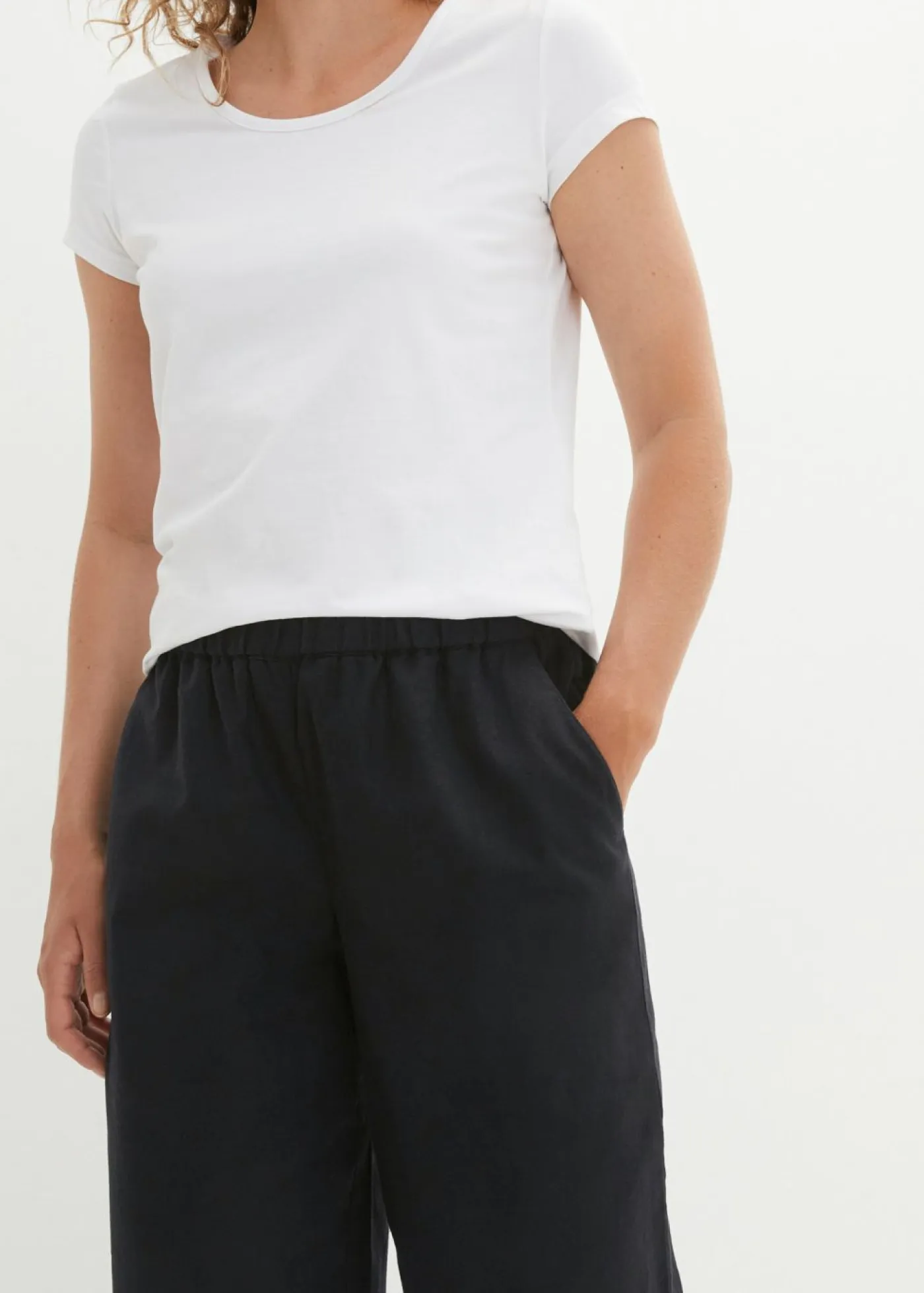 bonprix bonprix Esenciales|Pantalones>Pantalón pirata de mezcla de lino ligero Negro