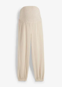 bonprix bonprix Premamá>Pantalón premamá 2 en 1 de muselina pura de algodón para durante y después del embarazo gris piedra