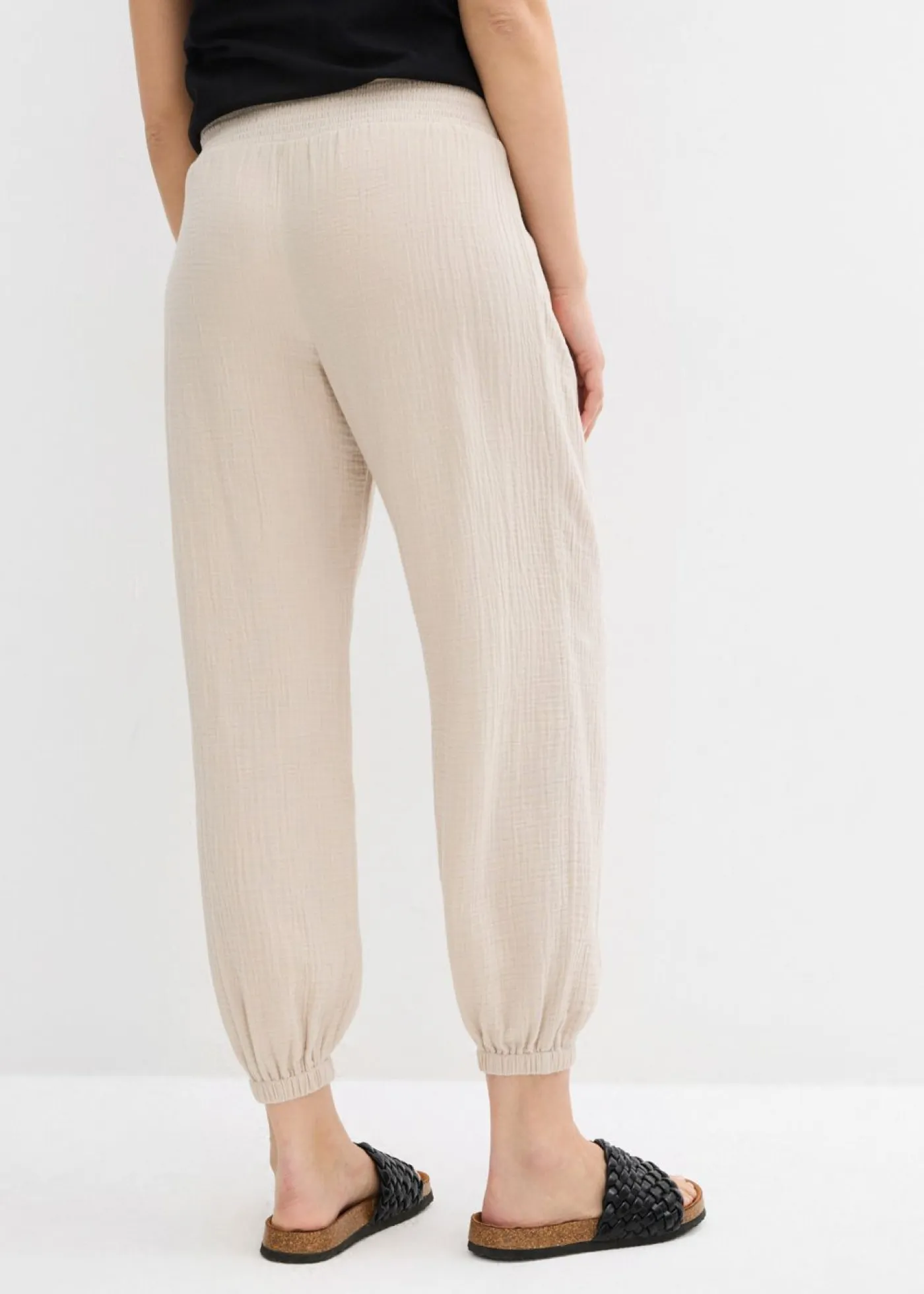 bonprix bonprix Premamá>Pantalón premamá 2 en 1 de muselina pura de algodón para durante y después del embarazo gris piedra