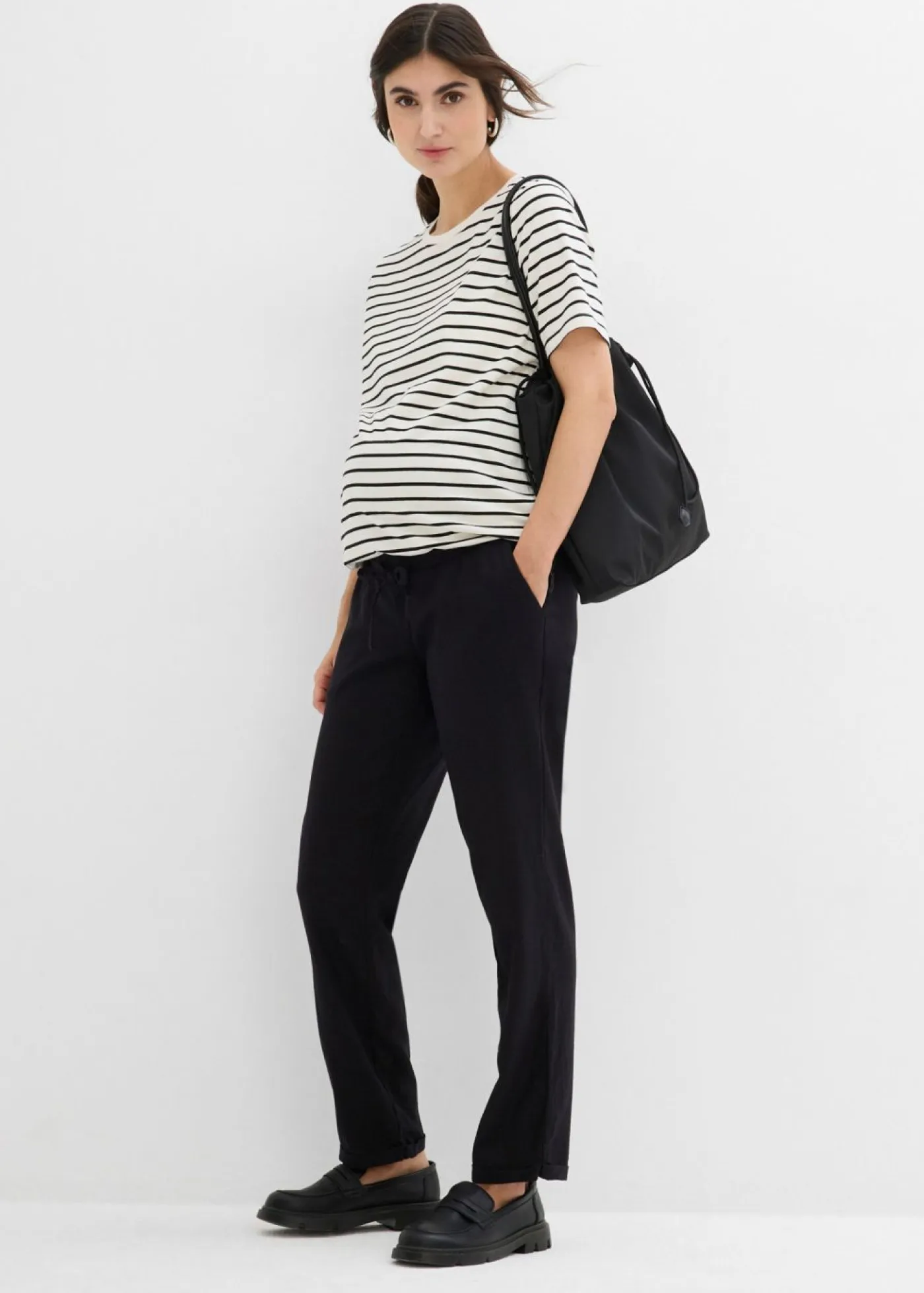 bonprix bonprix Premamá>Pantalón premamá de lino con pernera recta Negro