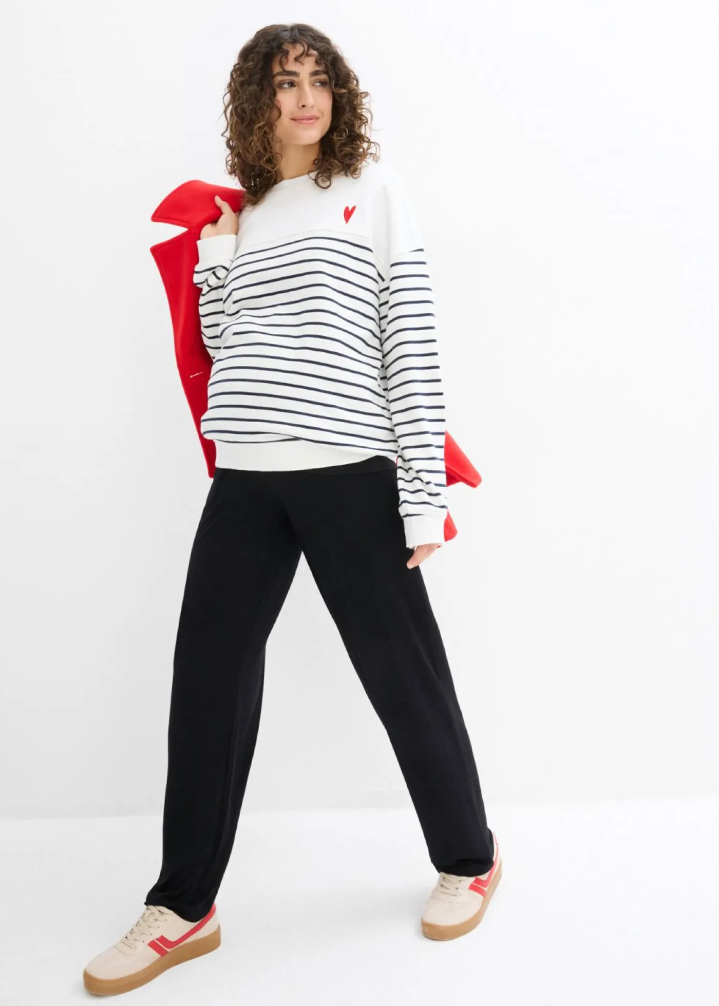 bonprix bonprix Premamá>Pantalón premamá de punto con cintura de nido de abeja y perneras rectas Negro