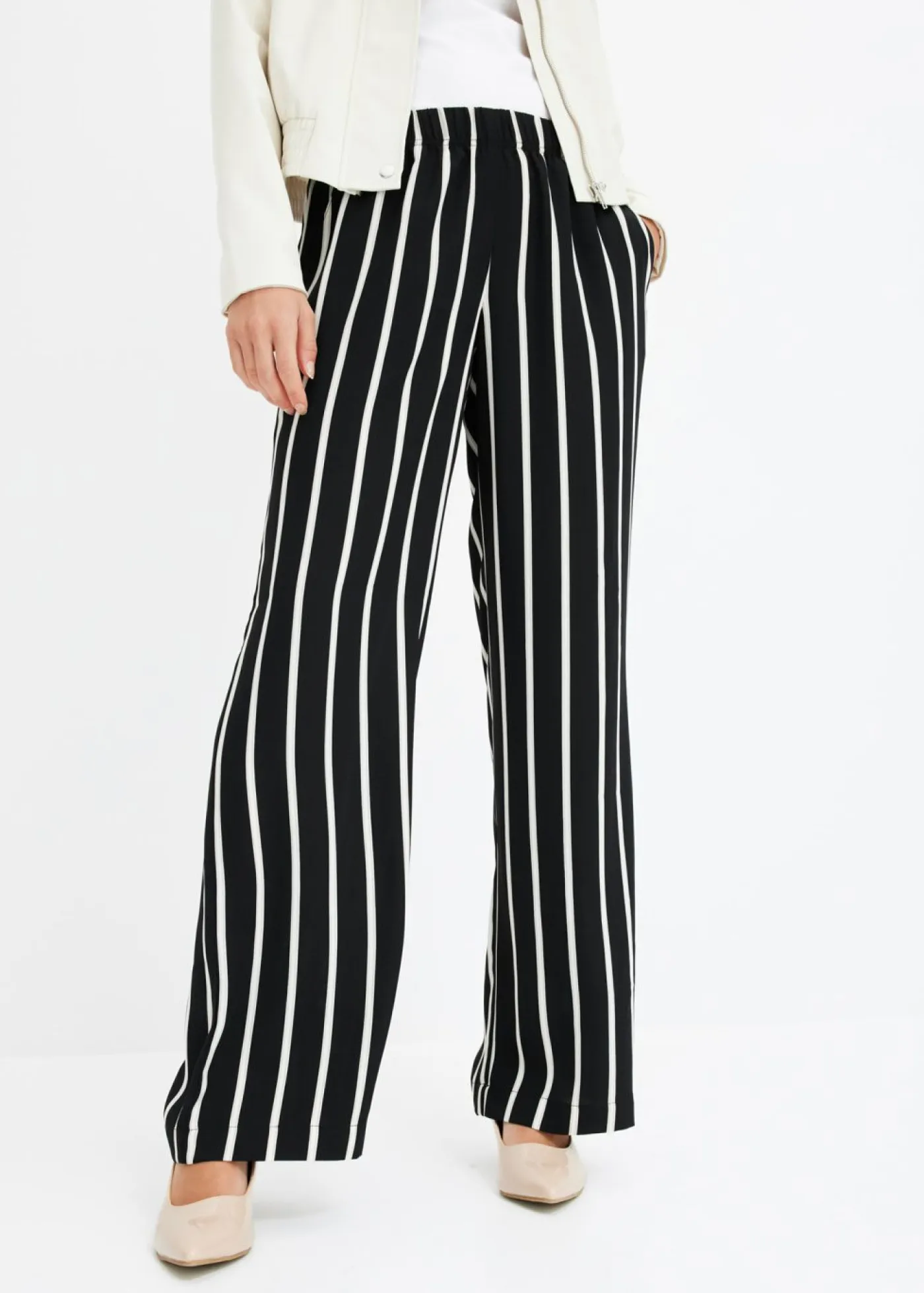 bonprix bonprix Pantalones>Pantalón sin cierre Negro-blanco con rayas