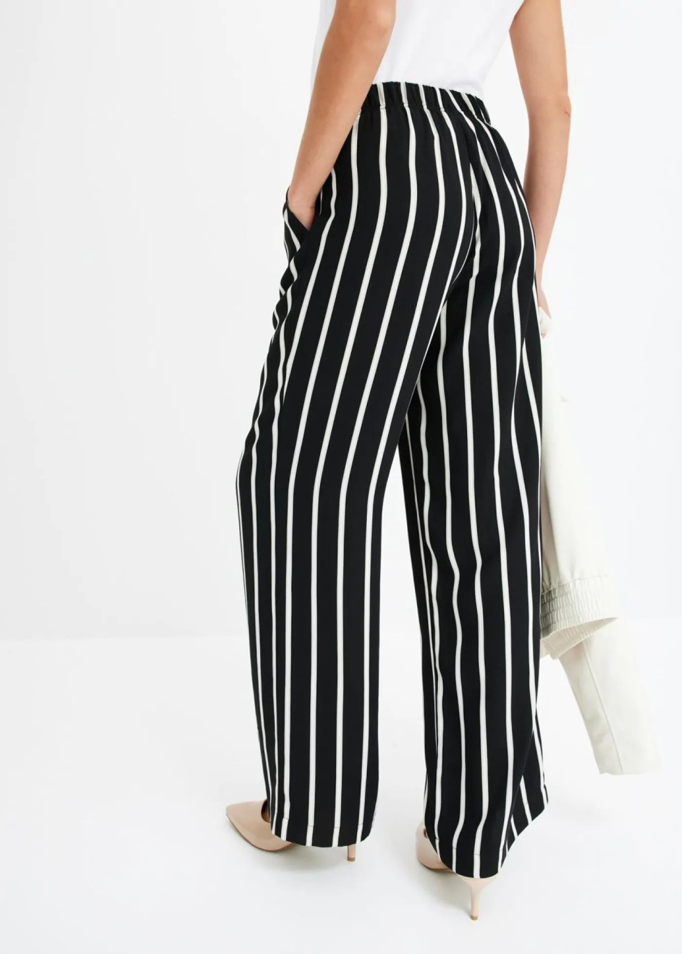 bonprix bonprix Pantalones>Pantalón sin cierre Negro-blanco con rayas