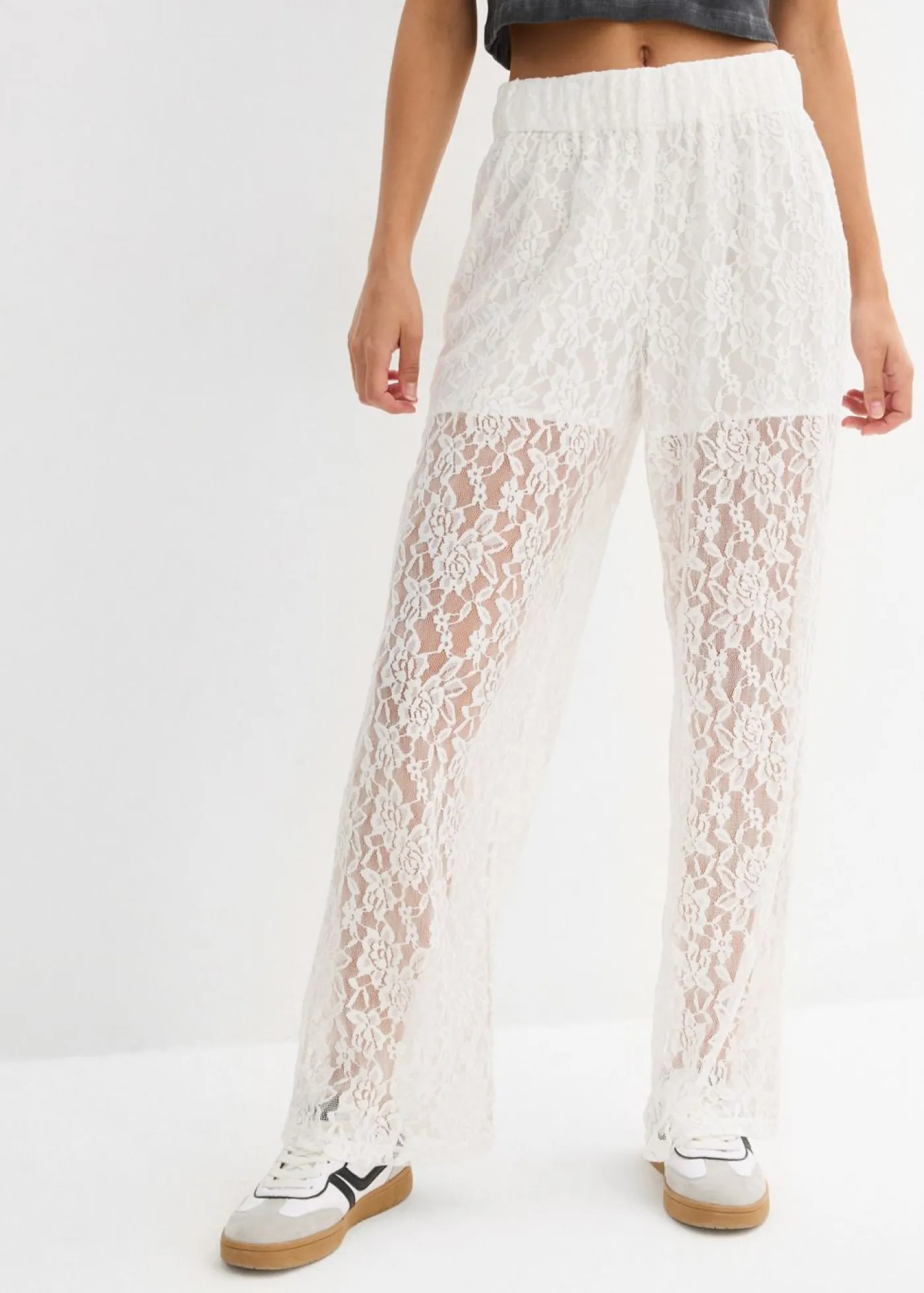 bonprix bonprix Pantalones>Pantalón sin cierre con encaje Blanco