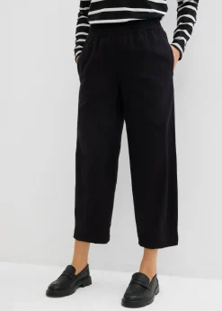 bonprix bonprix Pantalones>Pantalón sin cierre con lino y largo capri Negro