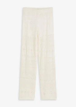 bonprix bonprix Pantalones>Pantalón sin cierre con patrón de punto calado Blanco lana