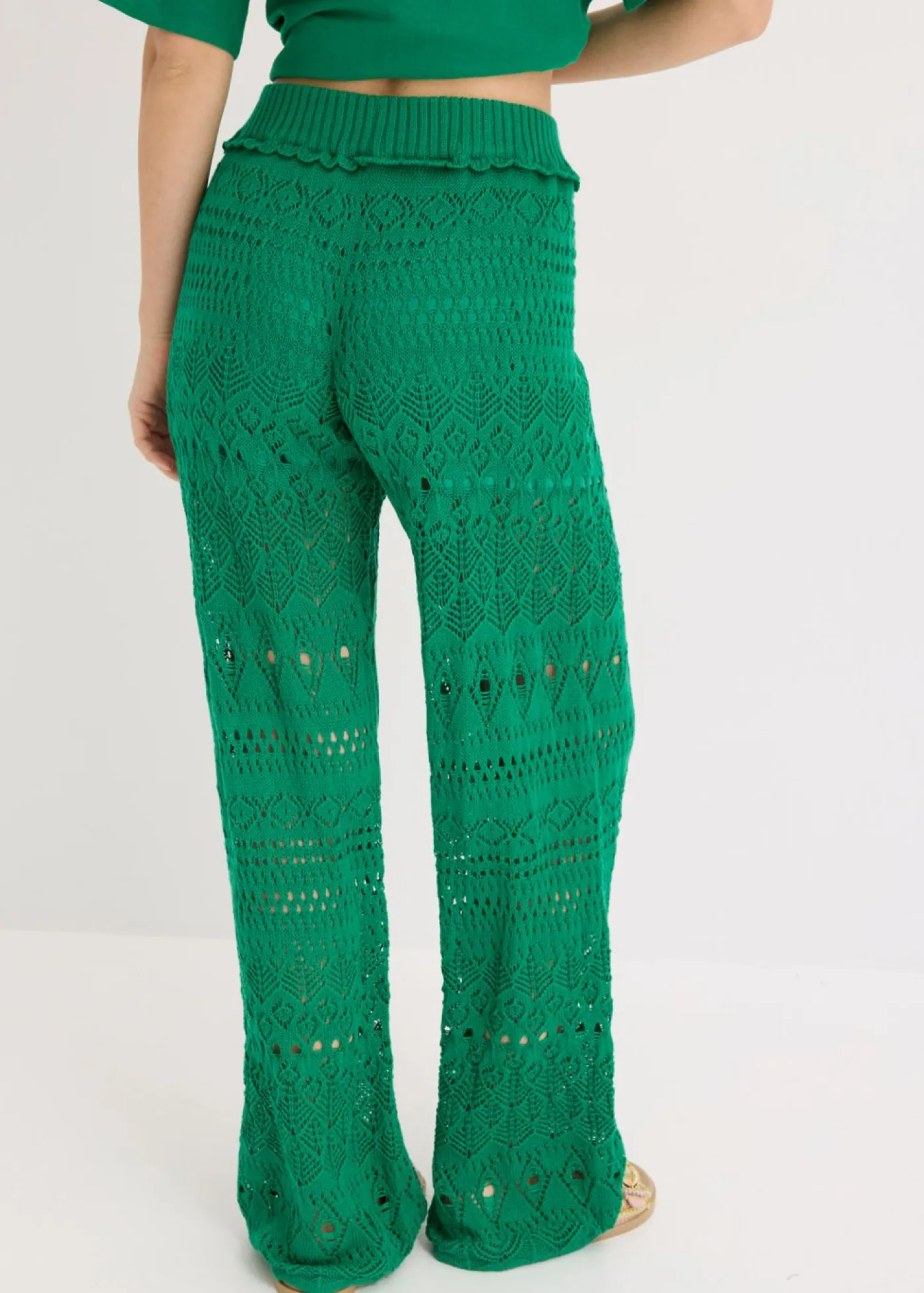 bonprix bonprix Pantalones>Pantalón sin cierre con patrón de punto calado verde gema