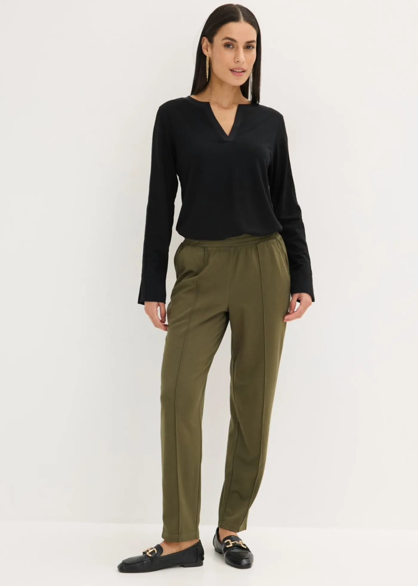 bonprix bonprix Pantalones>Pantalón sin cierre con ribete Verde oliva oscuro