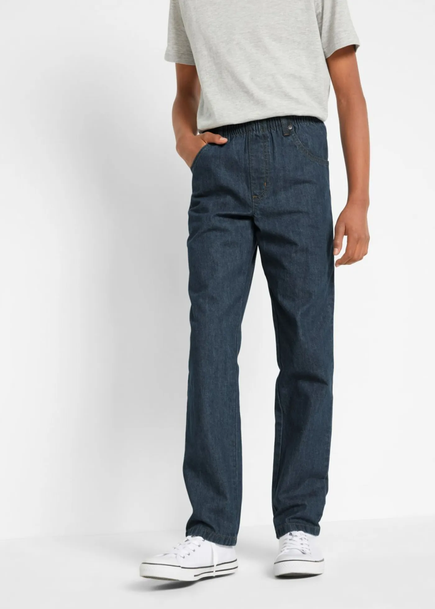 bonprix bonprix Ropa 9 A 16 Años·Pantalones|Ropa 9 A 16 Años·Packs De Ropa>Pantalón sin cierre de algodón puro regular fit, straight (3 unidades) Denim negro + denim azul marino + marrón grisáceo