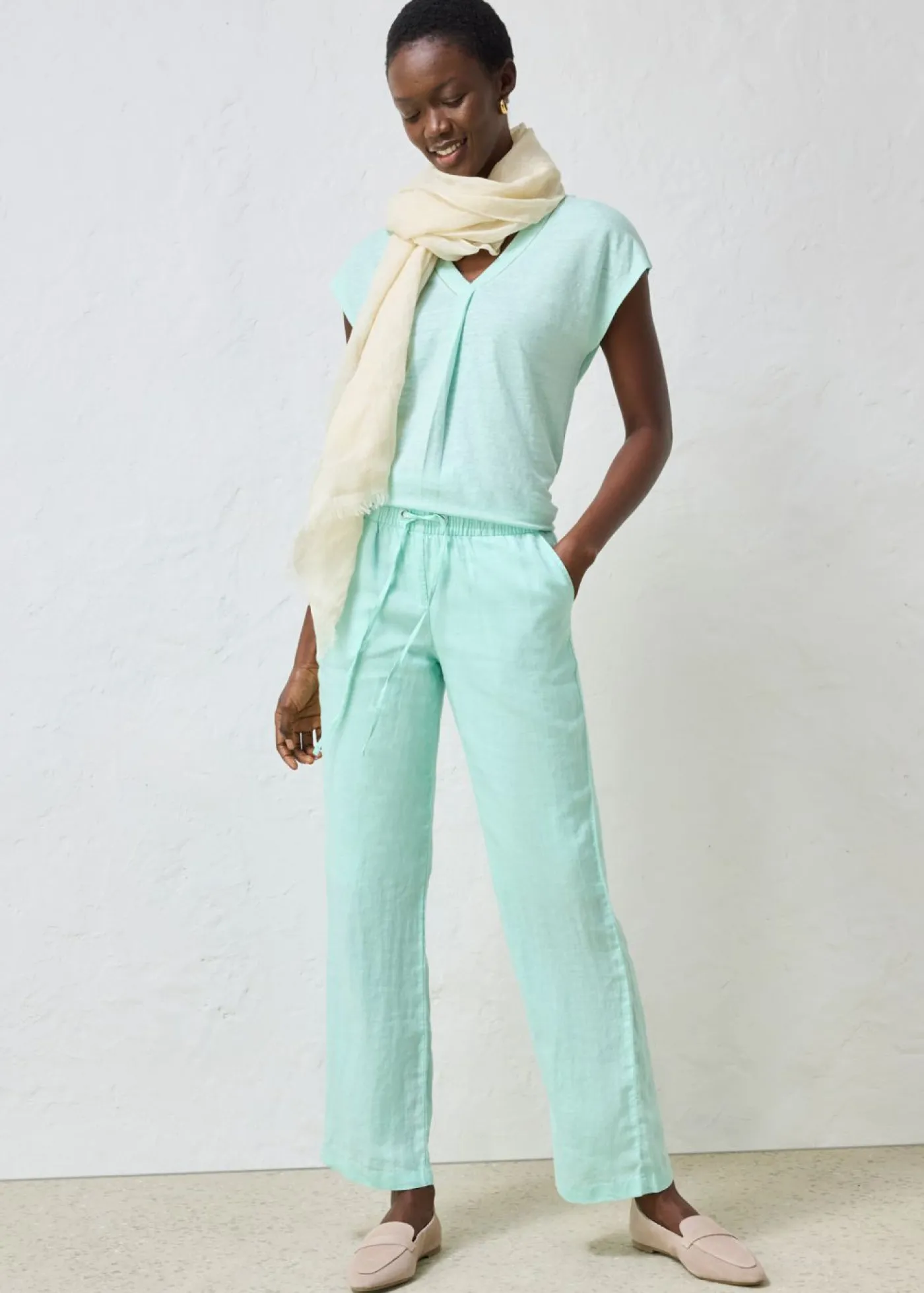 bonprix bonprix Premium|Pantalones>Pantalón sin cierre de lino puro Menta claro