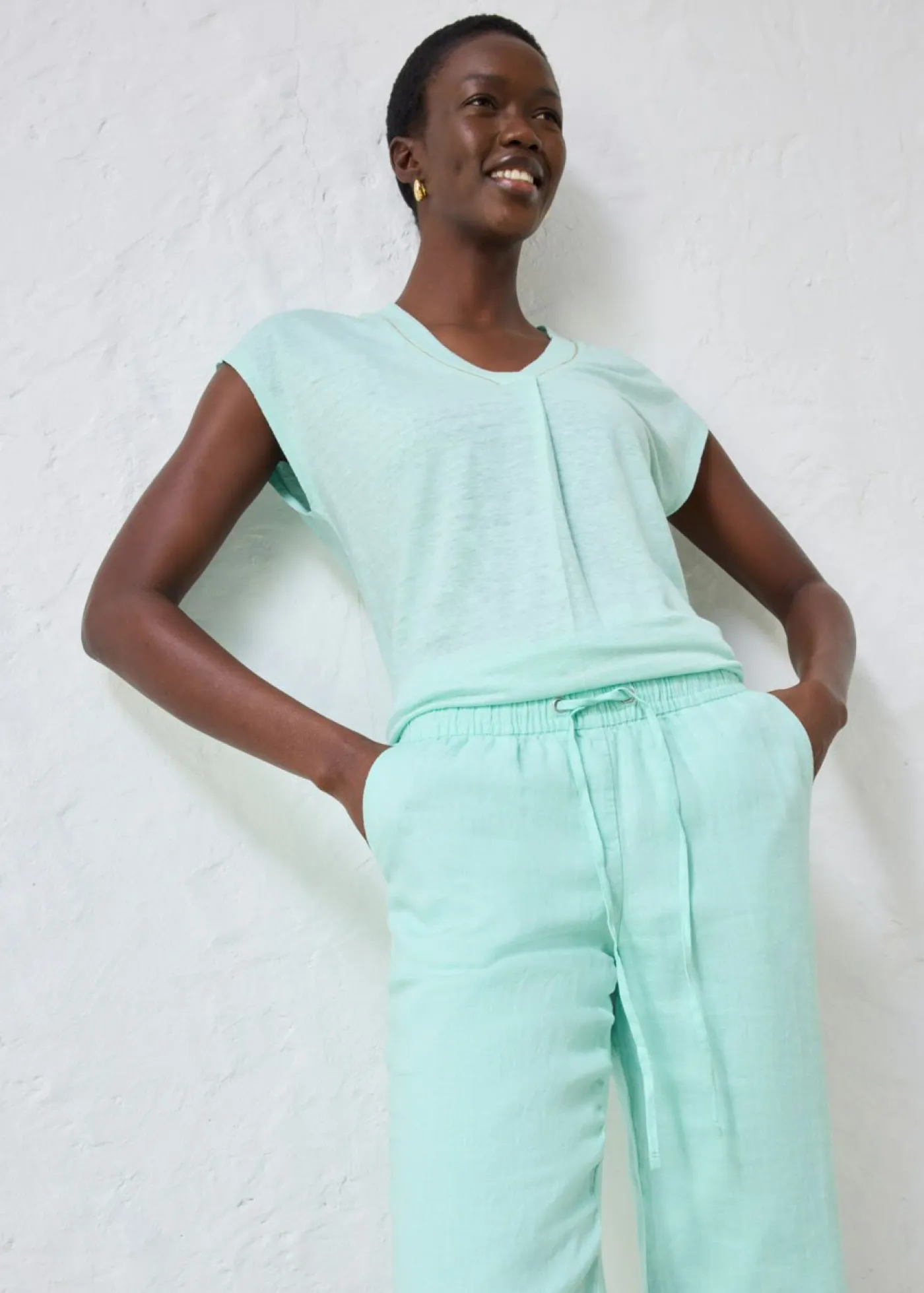 bonprix bonprix Premium|Pantalones>Pantalón sin cierre de lino puro Menta claro