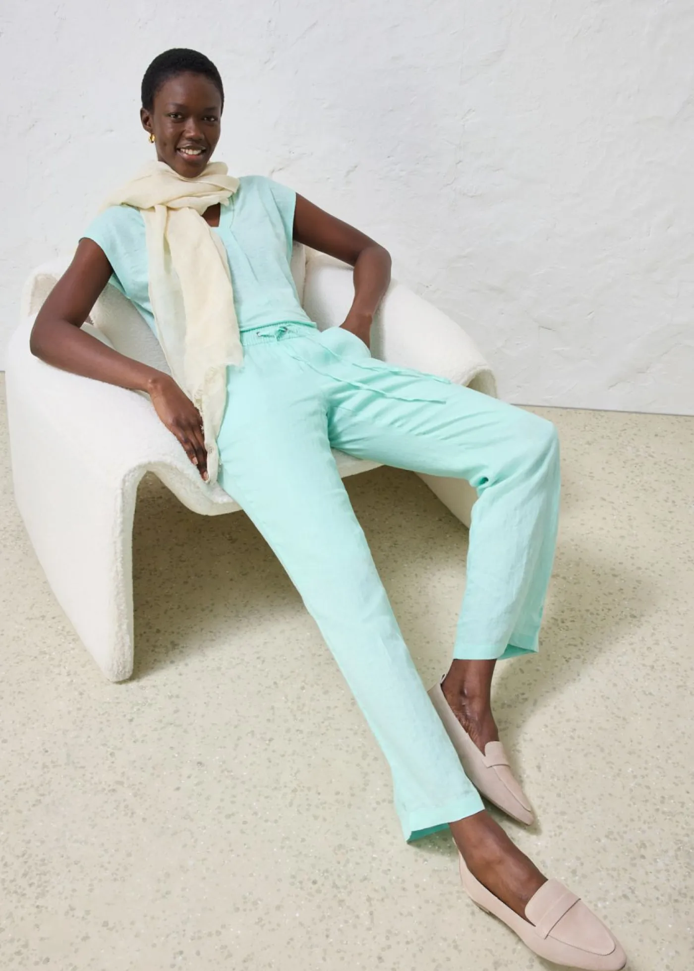 bonprix bonprix Premium|Pantalones>Pantalón sin cierre de lino puro Menta claro