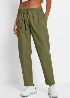 bonprix bonprix Pantalones>Pantalón sin cierre de mezcla de lino ligero Verde oliva