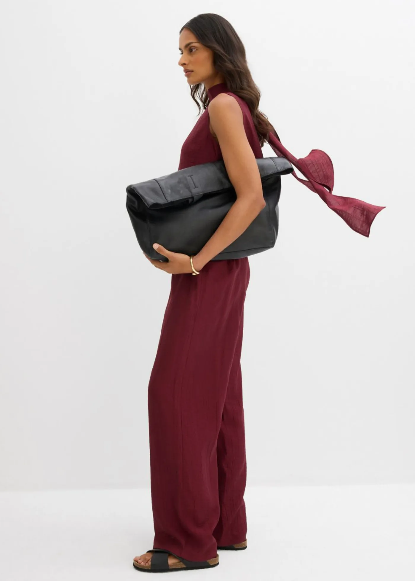 bonprix bonprix Conjuntos De Ropa|Esenciales>Pantalón sin cierre de mezcla de viscosa estructurada rojo avellana