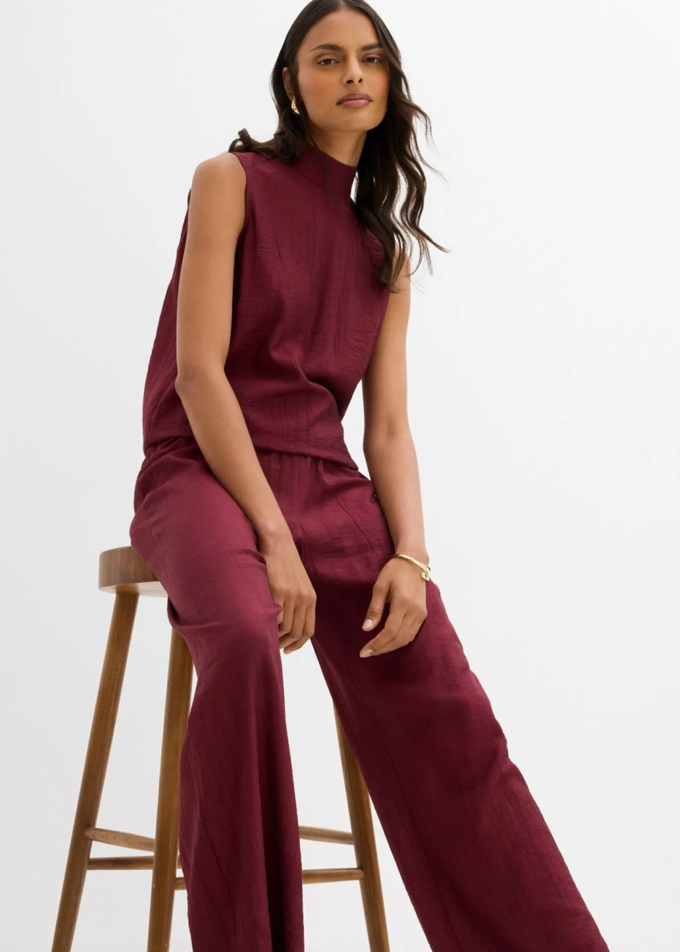 bonprix bonprix Conjuntos De Ropa|Esenciales>Pantalón sin cierre de mezcla de viscosa estructurada rojo avellana