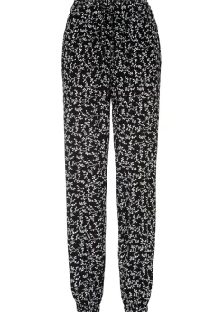 bonprix bonprix Pantalones>Pantalón sin cierre de viscosa pura Negro-blanco lana de flores