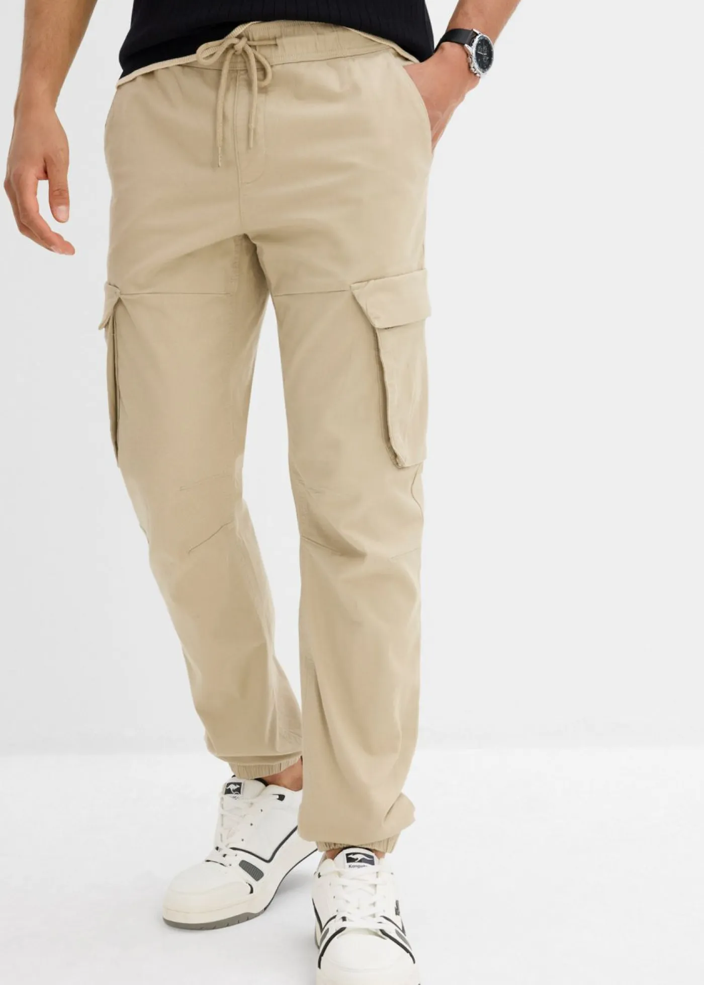 bonprix bonprix Pantalones>Pantalón sin cierre tipo cargo con recto y regular Verde aceite