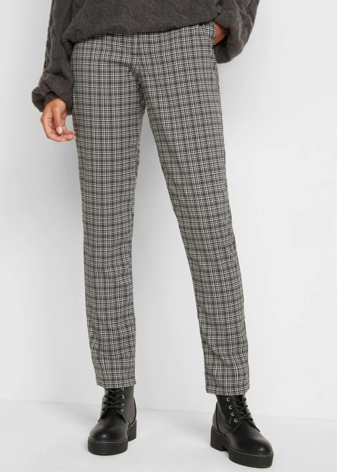 Mujer bonprix bonprix Pantalón sin cordones con estampado de cuadros